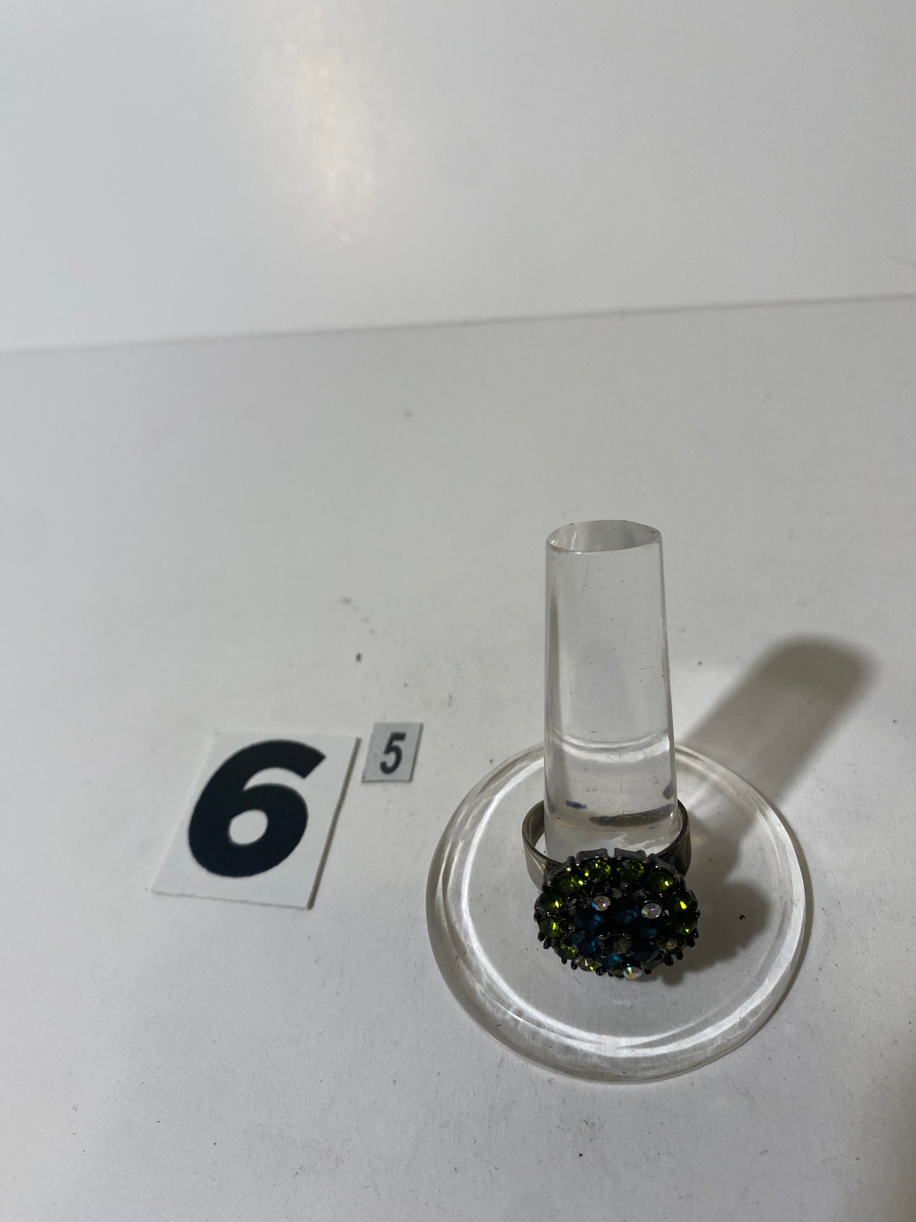 Silver Tone Green Bead Ring