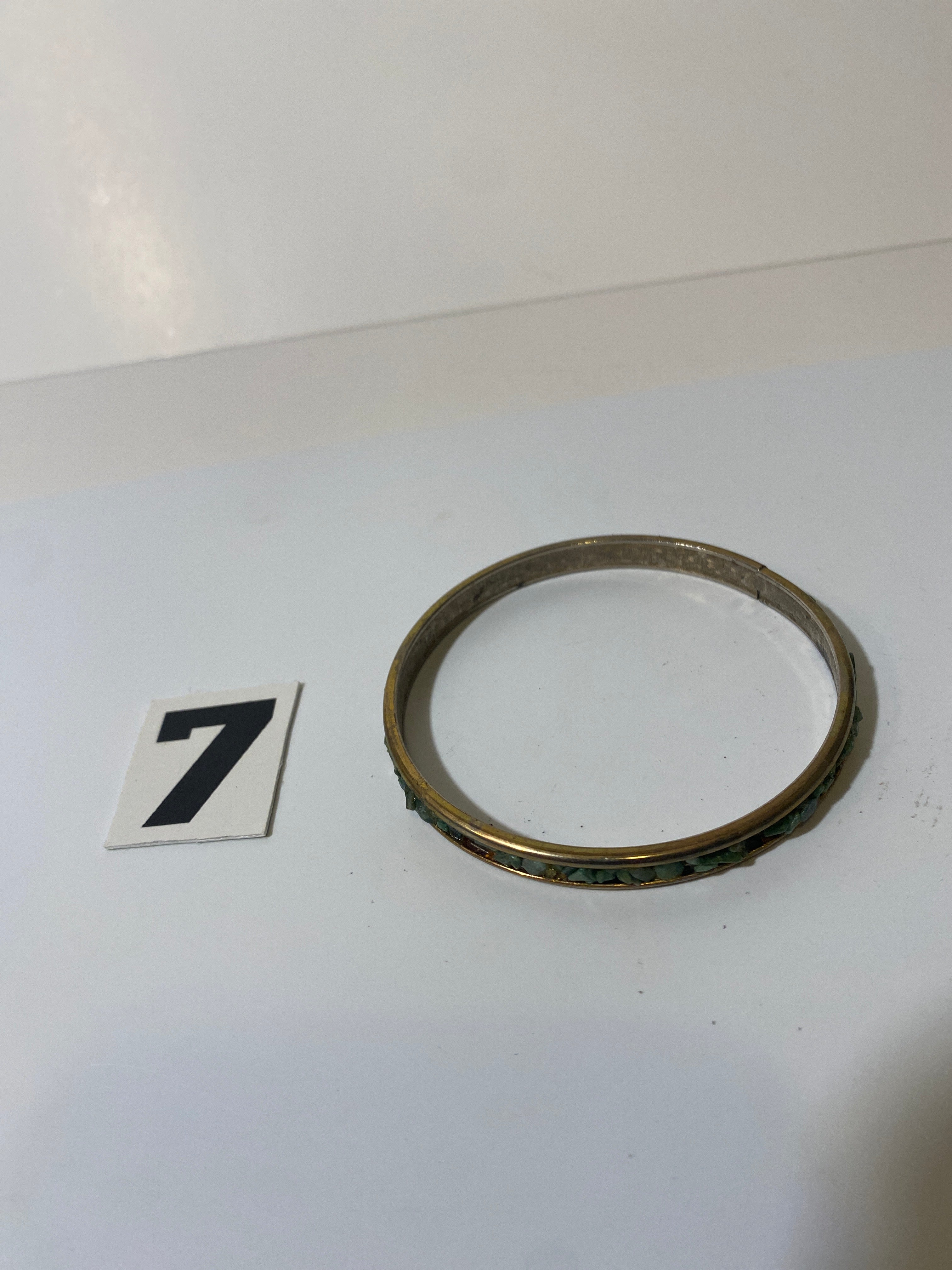 Gold Tone Green Stone Bangle Bracelet