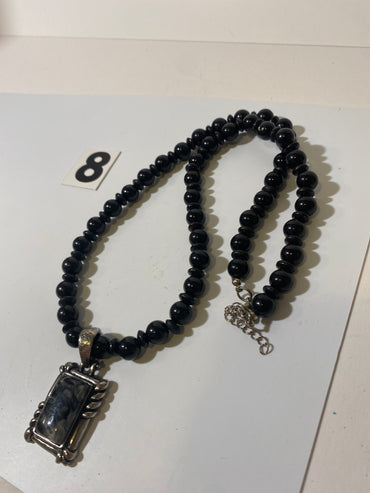 Black Bead Necklace W/ Pendant