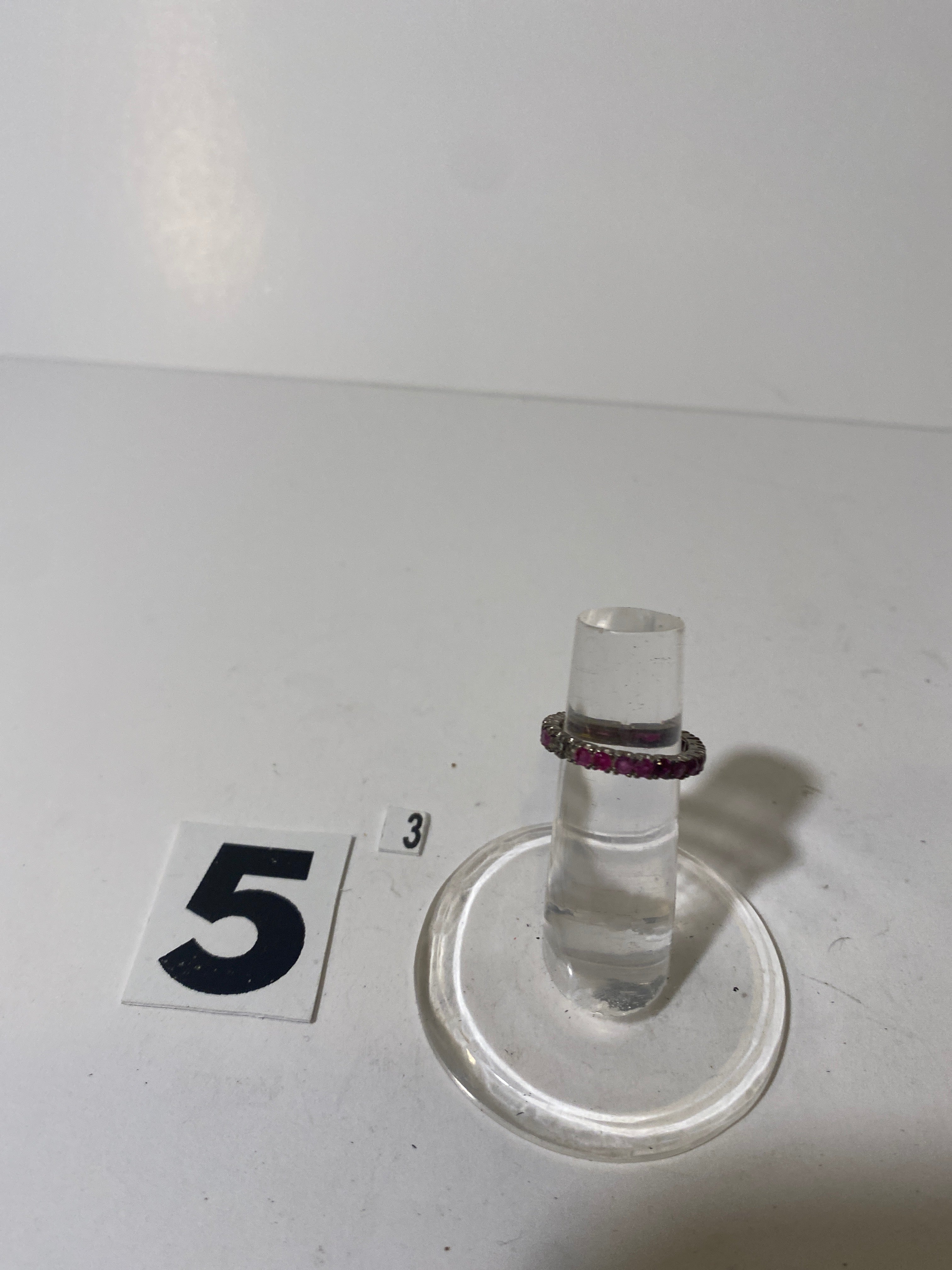 Silver Tone Pink Stone Wedding Band