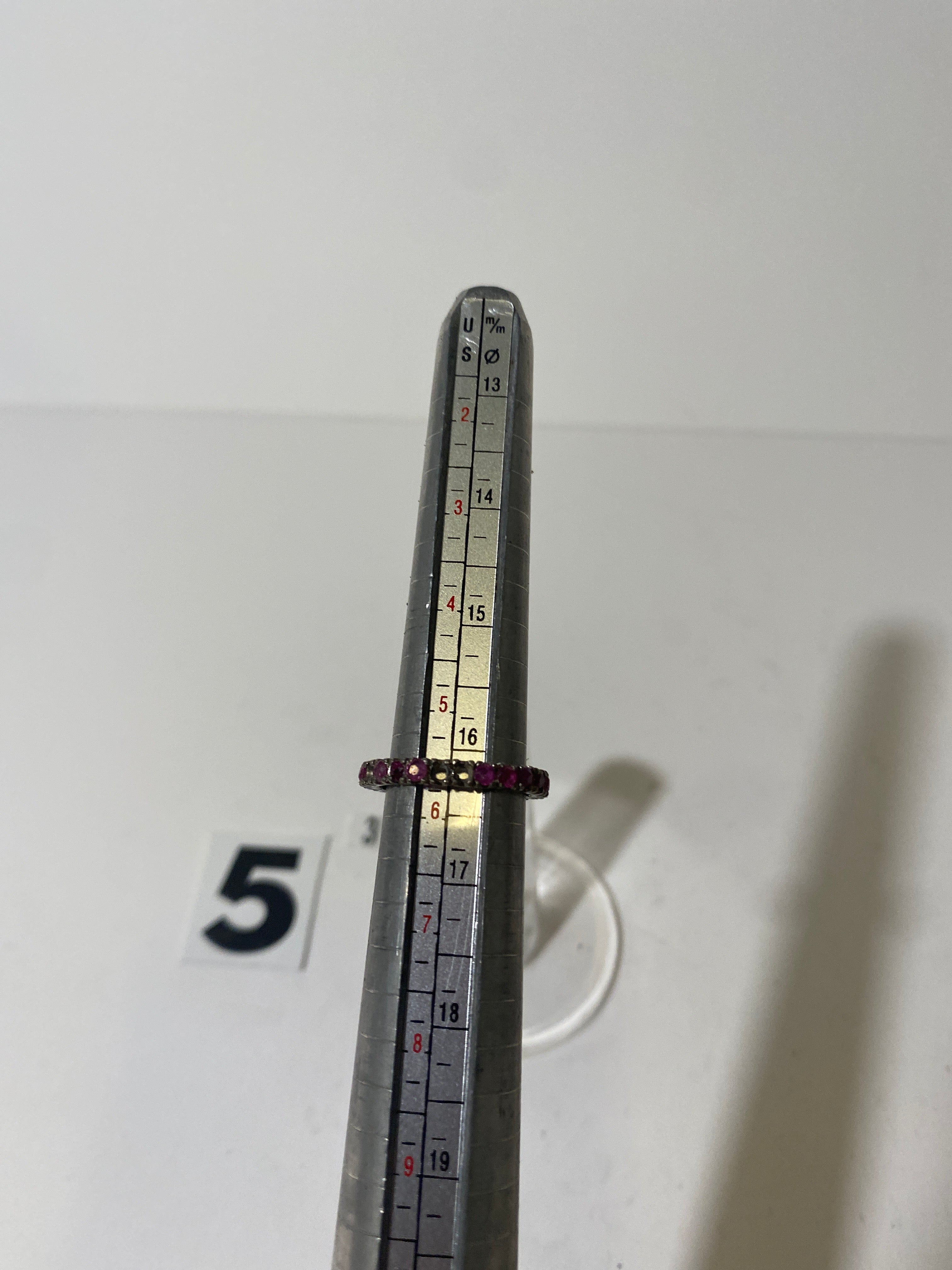 Silver Tone Pink Stone Wedding Band