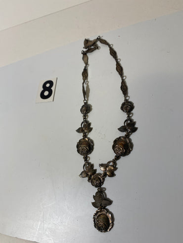 Silver Tone Rose Necklace